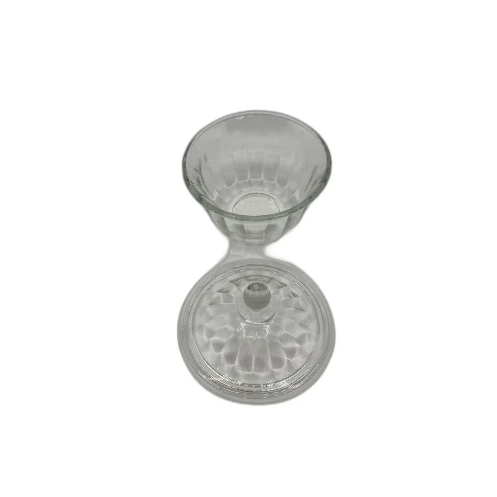 Clear Glass Apothecary Jar Or Candy Dish Ribbed Sides Ball Knob Lid
